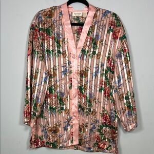 Victoria's Secret Vintage 1990s Pink Multicolor Floral Satin Shirt Cottagecore S